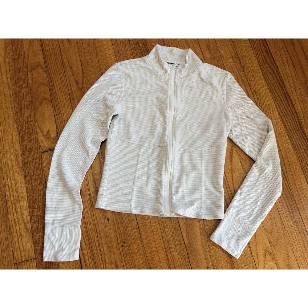 Victoria's Secret On Point M Cream Full Zip Waffle Knit Fitted Top